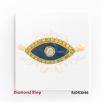 14kt gold diamond ring featuring an evil eye-inspired design with a central round brilliant diamond, surrounded by enamel and a halo of diamonds. Product code RJDR3348, total weight 2.21 grams, diamond weight 1.10 carats, size 6.75