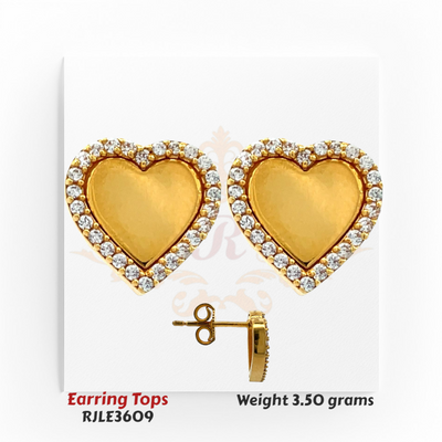 22kt Gold Heart-Shaped Earring Tops with CZ Border RJLE3609