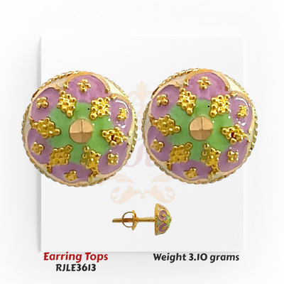22kt Gold Enamel Floral Earring Tops RJLE3613