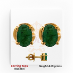 22kt gold earring tops featuring oval-cut green gemstones in four-prong setting, product code RJLE3615, weight 4.10 grams.