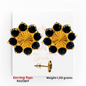 22kt gold earring tops with a sunburst center surrounded by black round gemstones, product code RJLE3617, weight 1.20 grams.