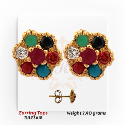 22kt Gold Multicolor Navratna Earring Tops RJLE3618
