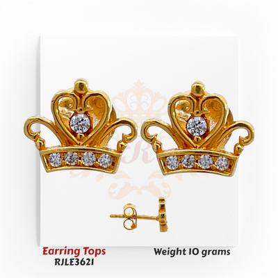 18kt Gold Crown Earring Tops with  CZ (Cubic Zirconia) – Royal Designer Studs