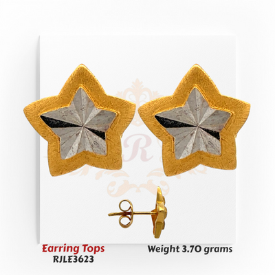 18kt Gold Star Earring Tops – Dual-Tone Designer Studs