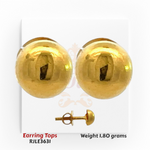 22kt gold round dome earring tops with high-polish finish, product code RJLE3631, weight 1.80 grams.