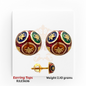 22kt gold dome-shaped earring tops with multicolor Meenakari detailing in red, green, blue, and amber, product code RJLE3636, weight 2.10 grams.