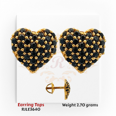 18kt Gold Black Stone Heart Earring Tops – Designer Love Studs
