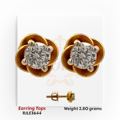 18kt Gold Diamond Earring Tops – Elegant Floral Solitaire Studs