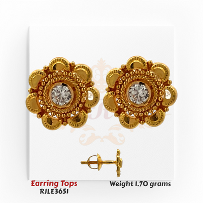 22kt Gold CZ (Cubic Zirconia) Floral Earring Tops – Traditional Designer Studs