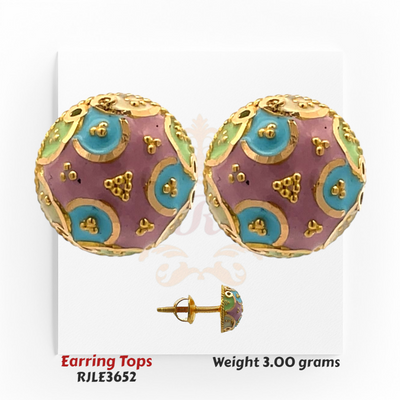 18kt Gold Enamel Earring Tops – Multicolor Designer Studs