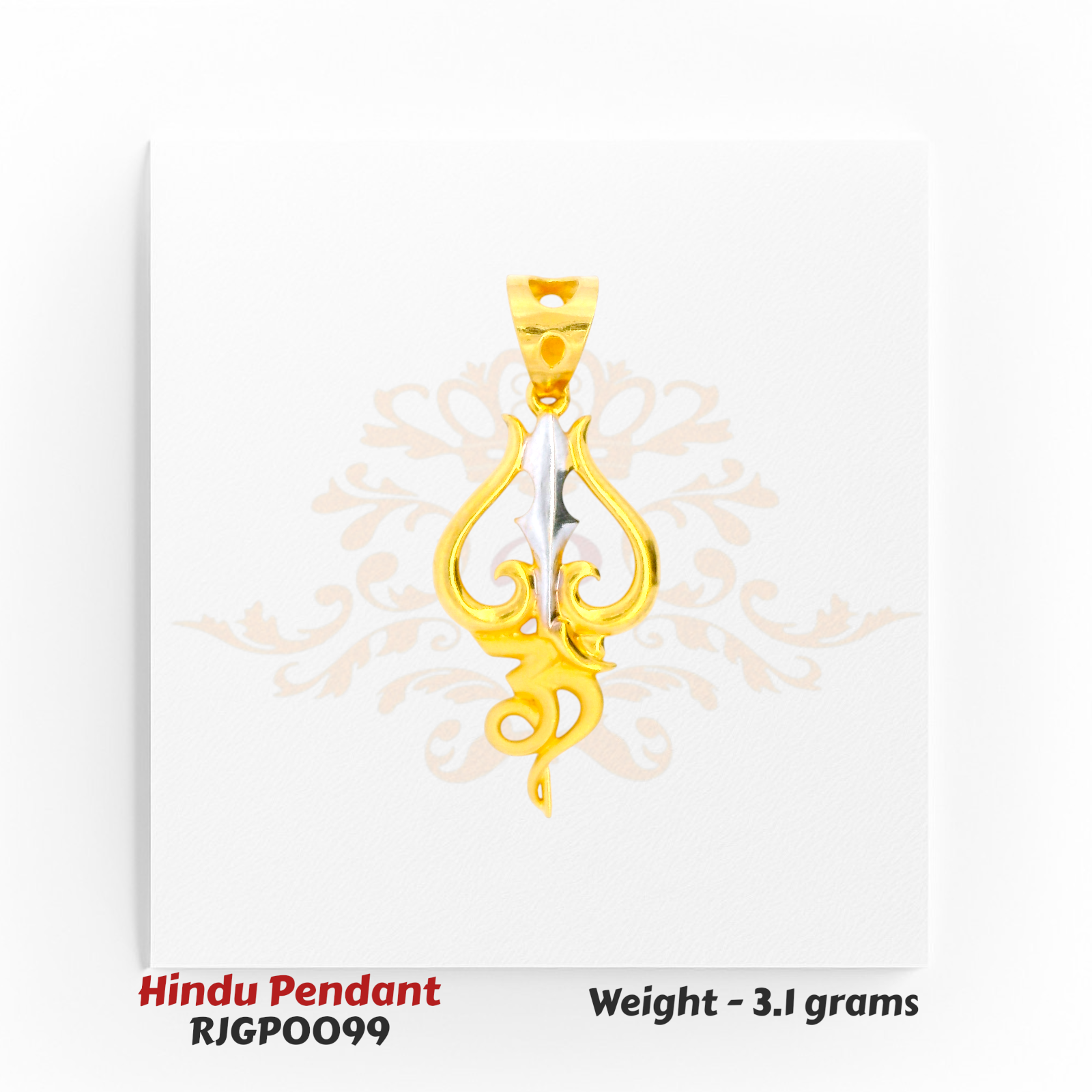 22kt Gold Trishul Om Pendant with Rhodium Finish – Spiritual Hindu Jewelry 3.1 grams – Regal Jewels Chicago