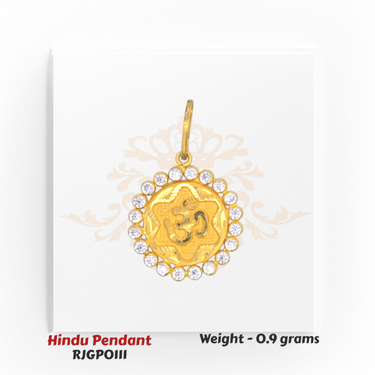 22kt Gold Om Pendant with Round Diamond Frame – Elegant Hindu Jewelry 0.9 grams – Regal Jewels Chicago