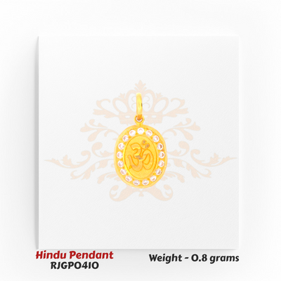 22kt Gold Om Pendant with Diamond Accents – Lightweight Hindu Pendant 0.8 grams – Regal Jewels Chicago
