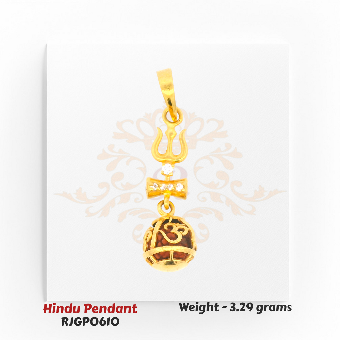22kt Gold Om Trishul Pendant with Damru and Bell Design – Hindu Religious Pendant 3.29 grams – Regal Jewels Chicago