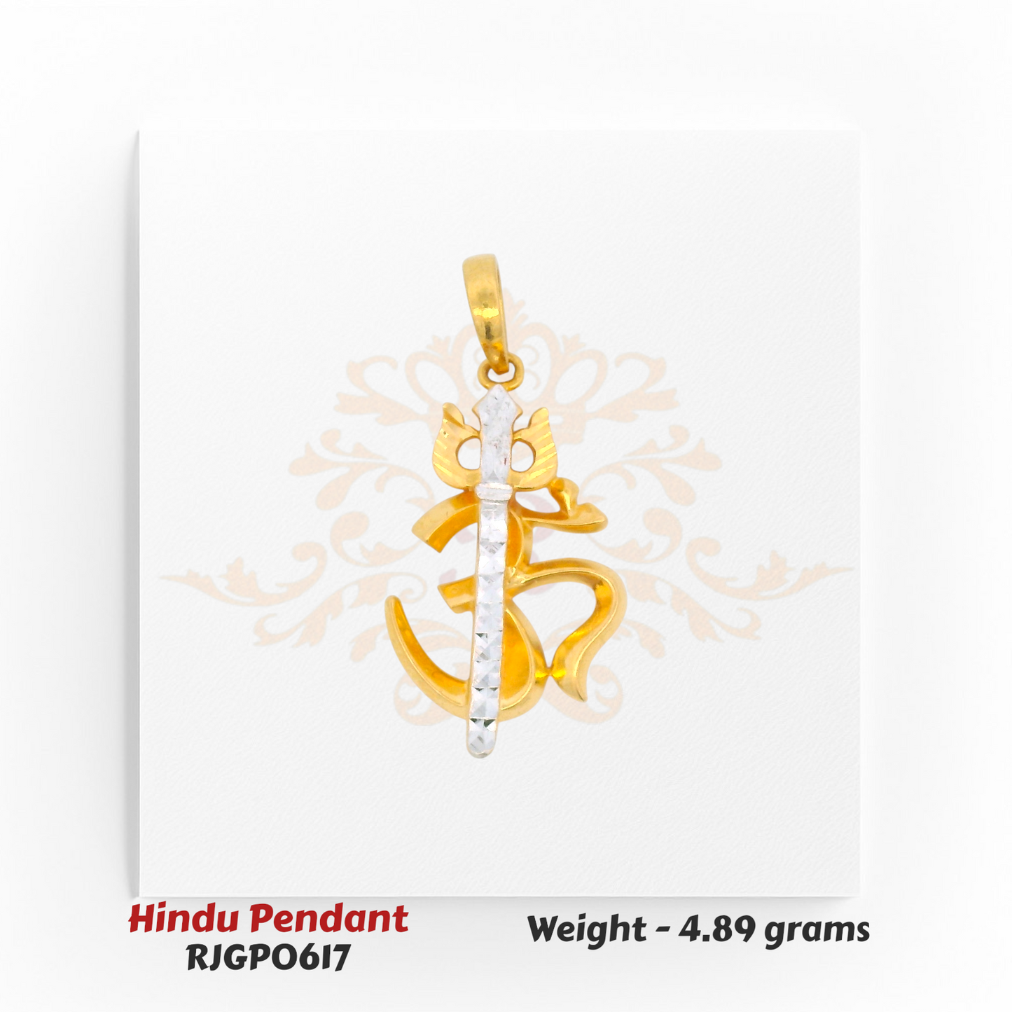 22kt Gold Om Trishul Pendant with Rhodium Accents – Sacred Dual-Tone Design 4.89 grams – Regal Jewels Chicago