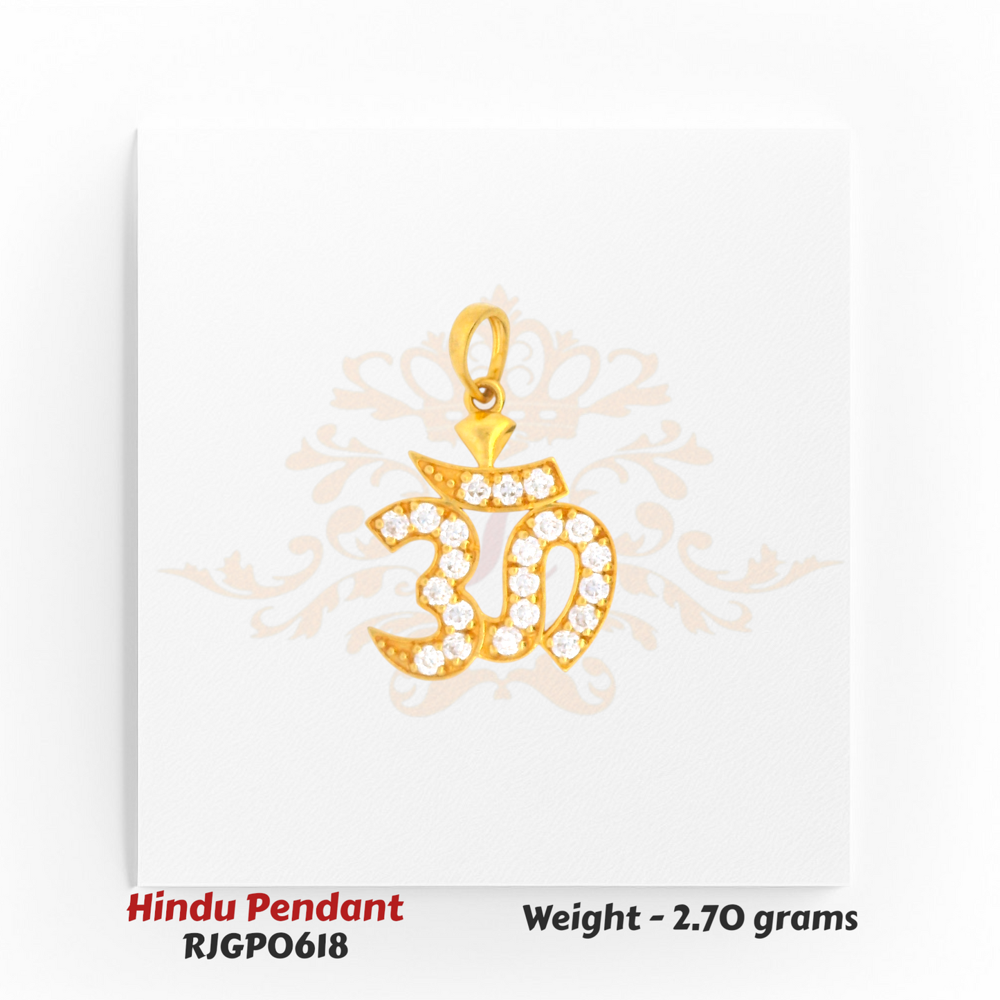 22kt Gold Om Pendant with CZ Diamonds – Brilliant Stone-Studded Hindu Jewelry 2.70 grams – Regal Jewels Chicago