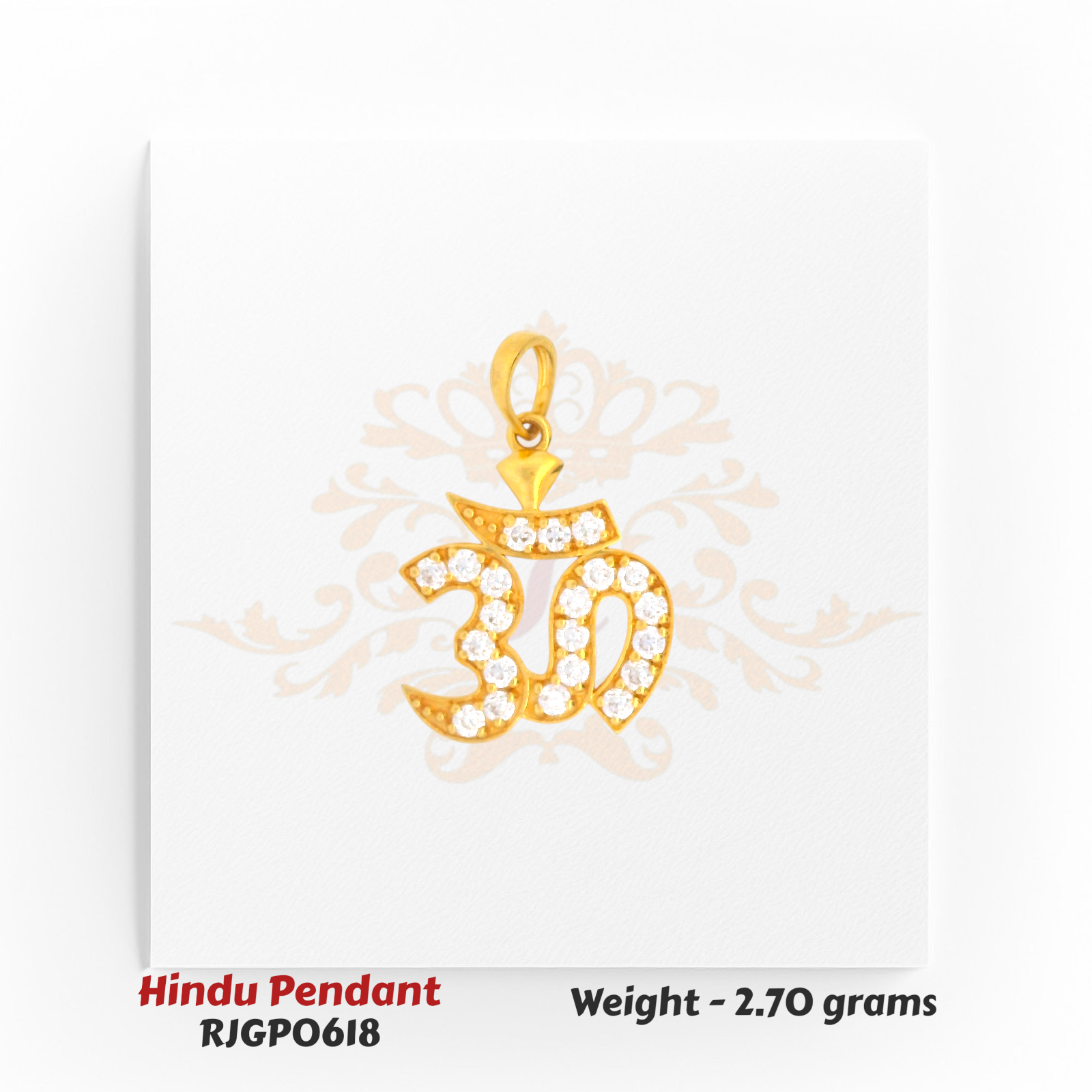 22kt Gold Om Pendant with CZ Diamonds – Brilliant Stone-Studded Hindu Jewelry 2.70 grams – Regal Jewels Chicago