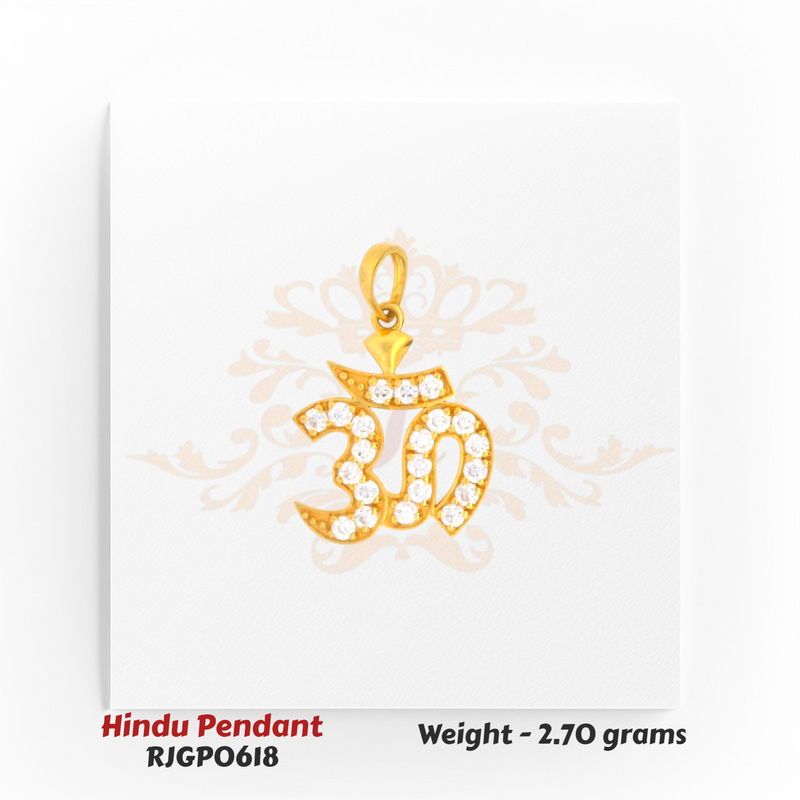 22kt Gold Om Pendant with CZ Diamonds – Brilliant Stone-Studded Hindu Jewelry 2.70 grams – Regal Jewels Chicago