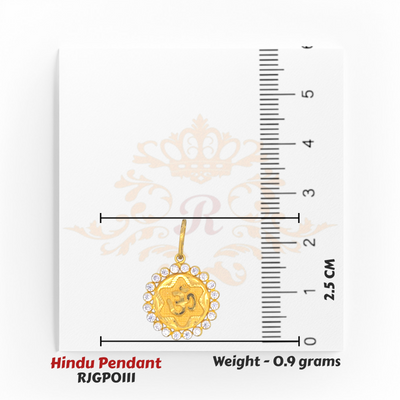 22kt Gold Om Pendant with Diamond Border – 2.5 cm size Elegant Hindu Pendant, 0.9 grams – Regal Jewels Chicago