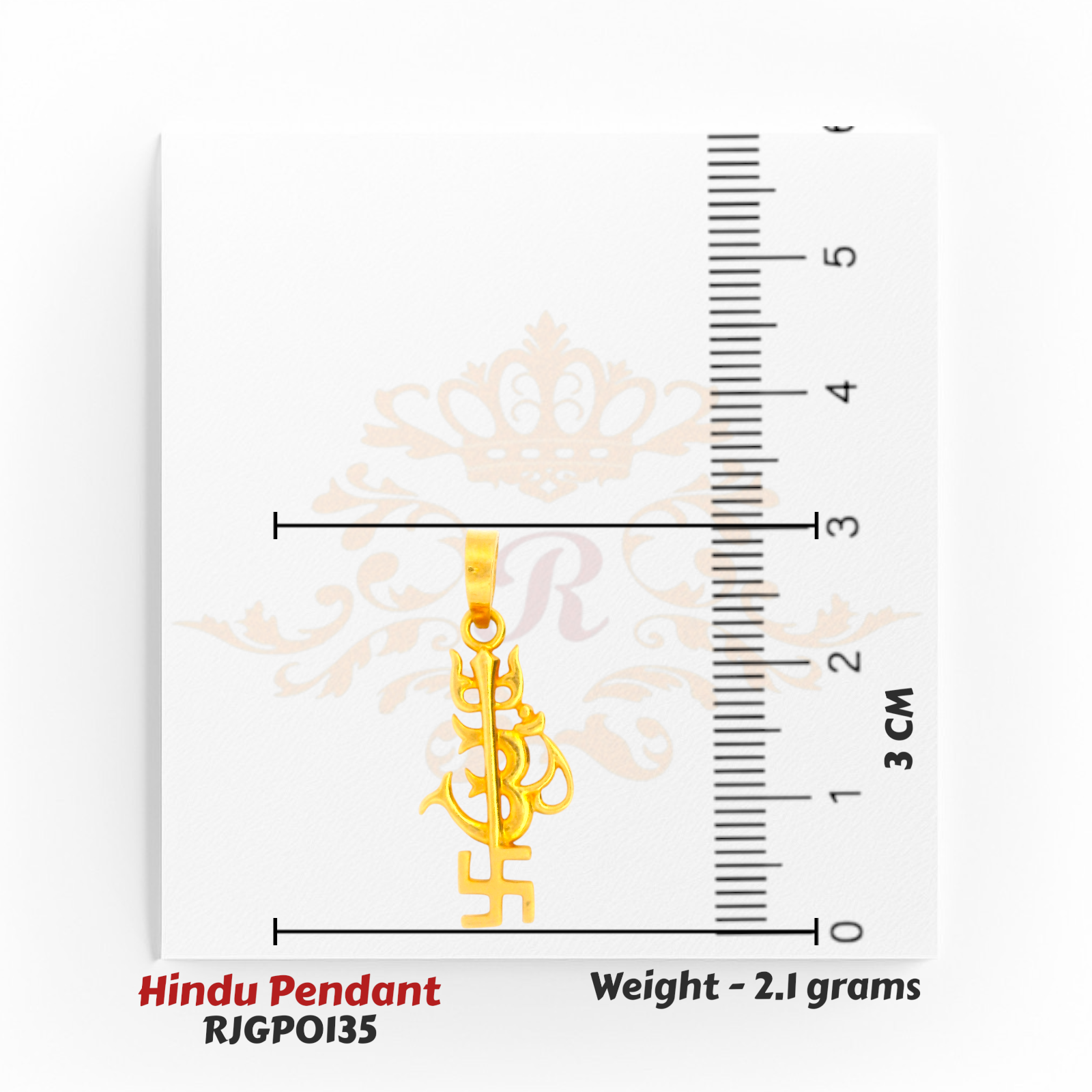 22kt Gold Om Trishul Swastik Pendant – 3 cm tall Sacred Hindu Pendant, 2.1 grams – Regal Jewels Chicago