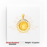 22kt Gold Krishna Coin Pendant RJGPO151 – Circular gold pendant with engraved Lord Krishna image, surrounded by cutout floral pattern, spiritual jewelry by Regal Jewels Chicago.