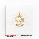 22kt Gold Om Symbol Pendant RJGPO172 – Sparkling cubic-stone oval Om pendant, spiritual Hindu jewelry in yellow gold by Regal Jewels Chicago.