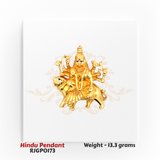 22kt Gold Durga Maa Pendant RJGPO173 – Detailed handcrafted Hindu pendant of Goddess Durga riding a lion, traditional gold devotional jewelry by Regal Jewels Chicago.