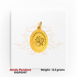 22kt Gold Om Symbol Pendant RJGPO197 – Engraved oval gold pendant with sacred Om design, symbolizing peace and spirituality by Regal Jewels Chicago.