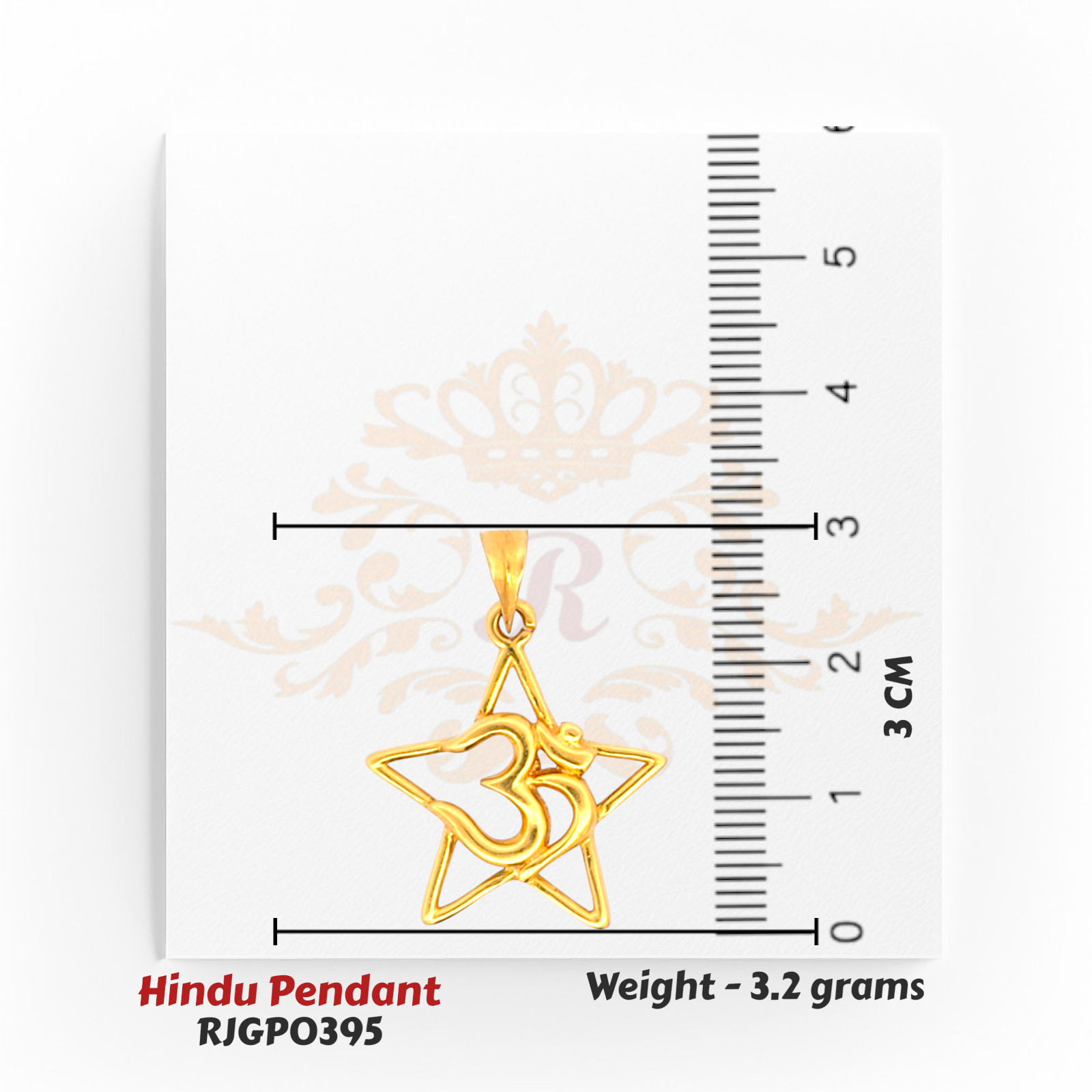 22kt Gold Star Om Pendant – 3 cm size Five-Point Star Hindu Pendant, 3.2 grams – Regal Jewels Chicago