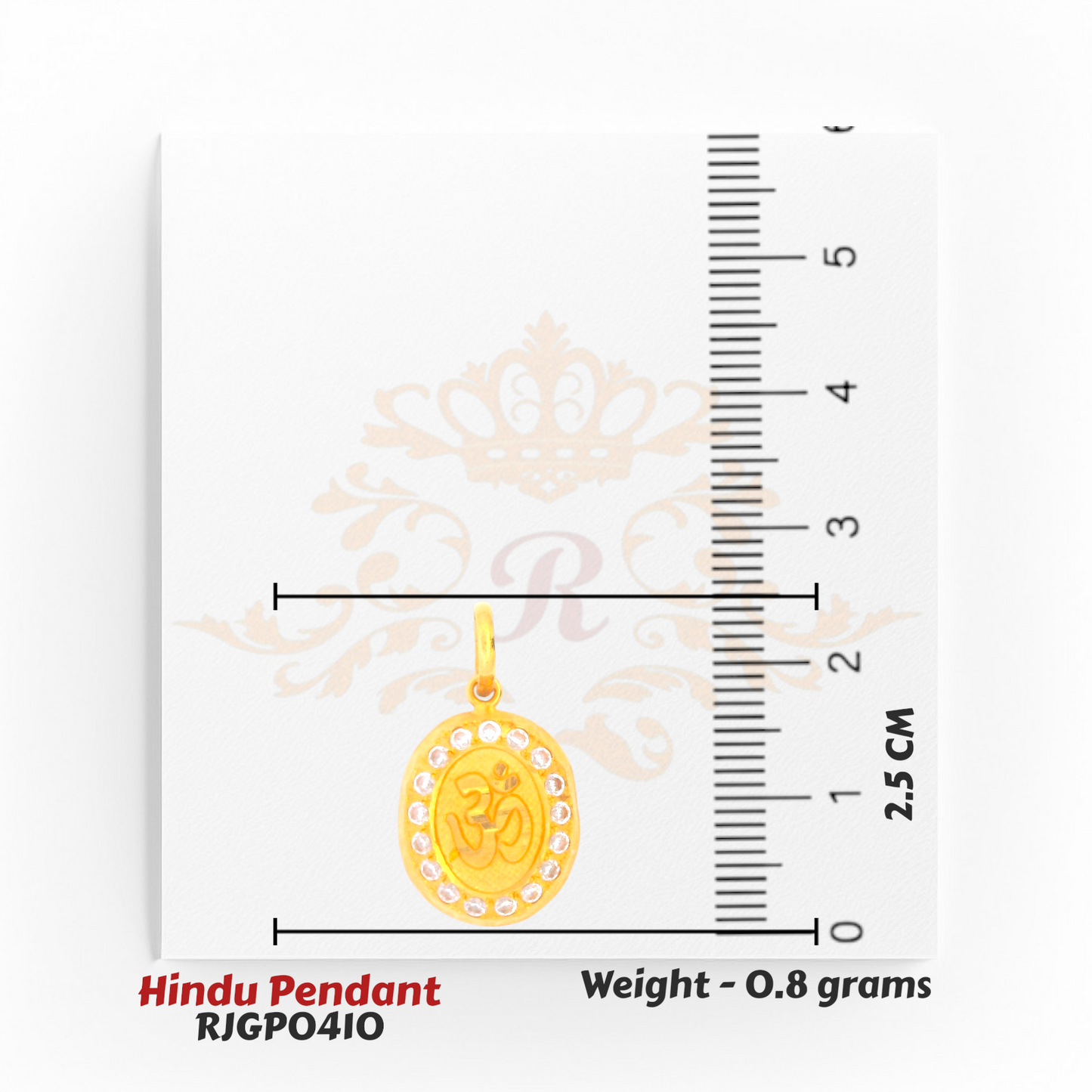 22kt Gold Oval Om Pendant with CZ Stones – 2.5 cm small Hindu Pendant, 0.8 grams – Regal Jewels Chicago