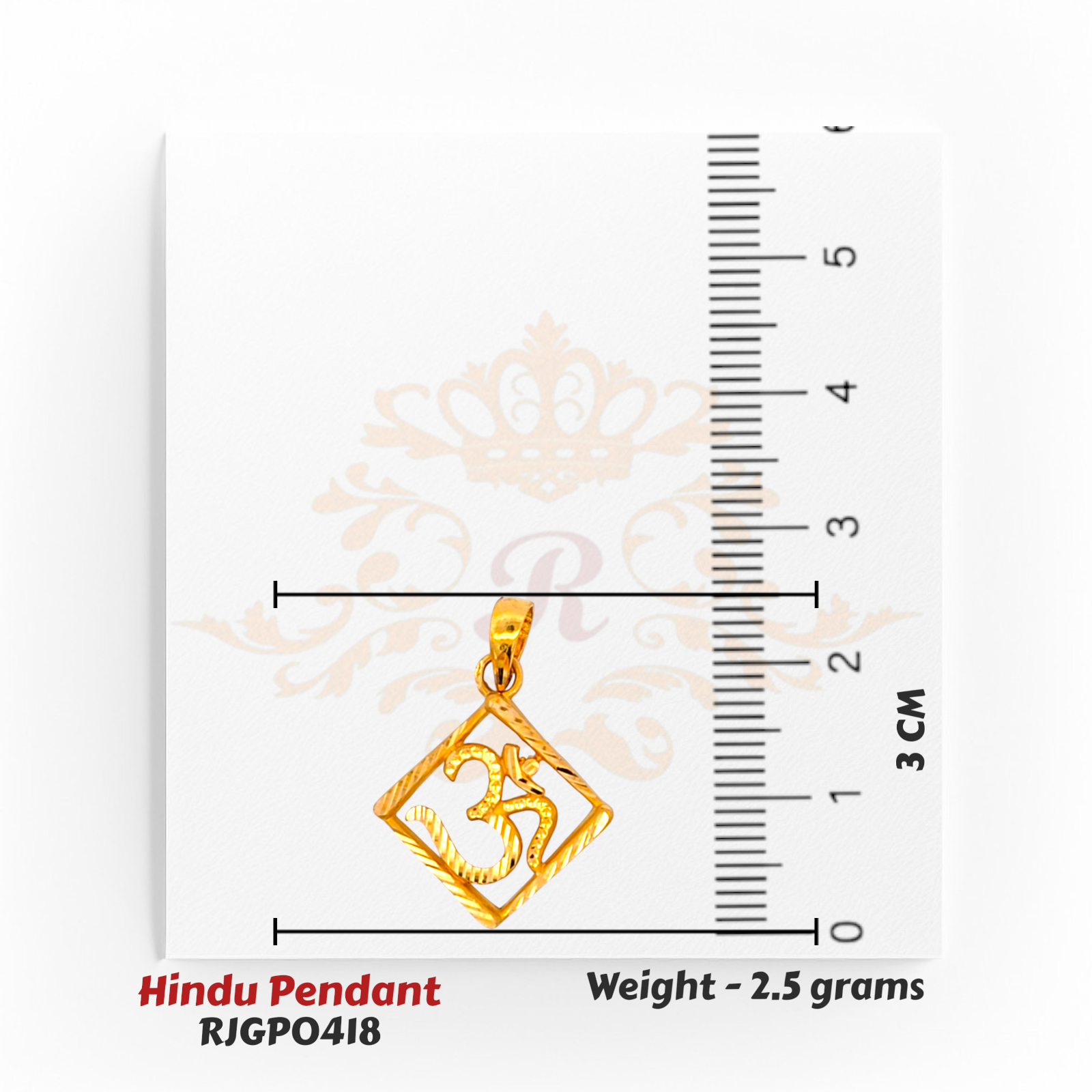 22kt Gold Square Om Pendant with Textured Finish – 3 cm size Hindu Pendant, 2.5 grams – Regal Jewels Chicago