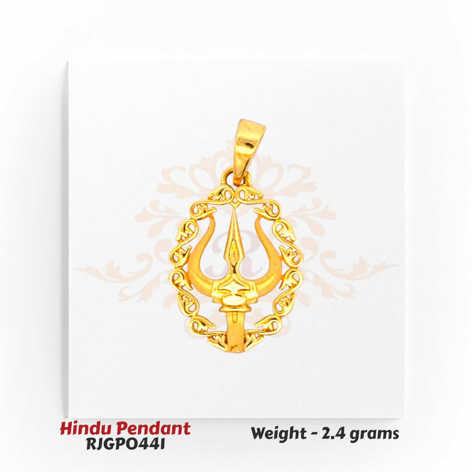 22kt Gold Trishul Hindu Pendant – Intricate Religious Design – 2.4 grams (RJGP0441) Regal Jewels Chicago