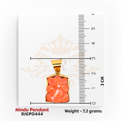 22kt Gold Ganesha Pendant with Natural Coral Stone – 3 cm Religious Pendant – 7.2 grams (RJGP0444) Regal Jewels Chicago
