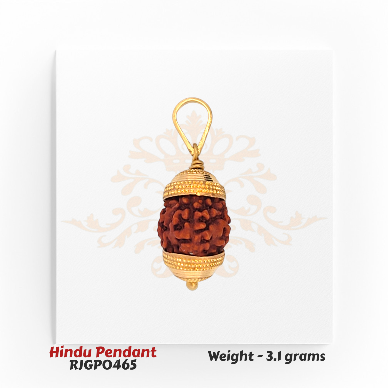 22kt Gold Hindu Rudraksha Pendant RJGP0465 – sacred Rudraksha bead encased in gold cap design, 3.1 grams – spiritual jewelry by Regal Jewels Chicago.
