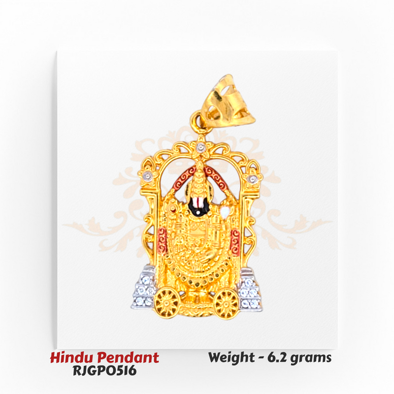 22kt Gold Lord Balaji Pendant – Temple-style Tirupati Balaji design with red, white enamel and stone detailing – 6.2 grams (RJGP0516) – Regal Jewels Chicago