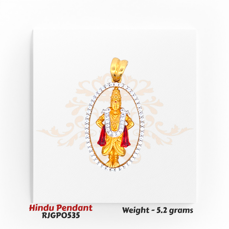 22kt Gold Balaji Pendant with CZ Stones and Enamel Detailing – 5.2 grams (RJGP0535) Regal Jewels Chicago