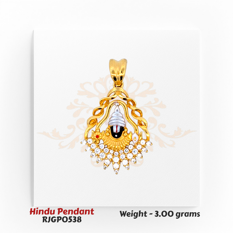 22kt Gold Shivling Pendant with CZ Halo and Dual-Tone Finish – 3.0 grams (RJGP0538) Regal Jewels Chicago