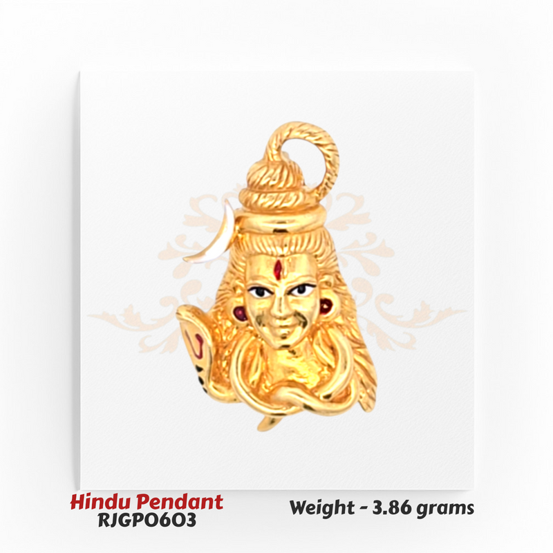 22kt Gold Lord Shiva Pendant – Handcrafted gold pendant depicting detailed Shiva face with enamel highlights – 3.86 grams (RJGP0603) – Regal Jewels Chicago