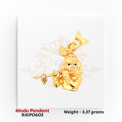 22kt Gold Lord Krishna Pendant – Flute Playing Murli Design – 3.37 grams (RJGP0605) Regal Jewels Chicago