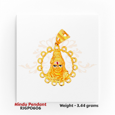 22kt Gold Hindu Pendant RJGP0606 – artistic circular gold frame with divine face motif, 3.44 grams – handcrafted spiritual pendant by Regal Jewels Chicago.