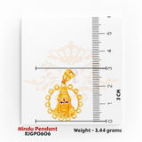 22kt Gold Hindu Pendant RJGP0606 – close-up with ruler showing 3cm height, 3.44 grams – divine gold religious jewelry by Regal Jewels Chicago.