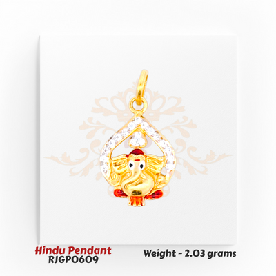22kt Gold Lord Ganesha Pendant with CZ Stones and Red Enamel Accents – 2.03 grams (RJGP0609) Regal Jewels Chicago