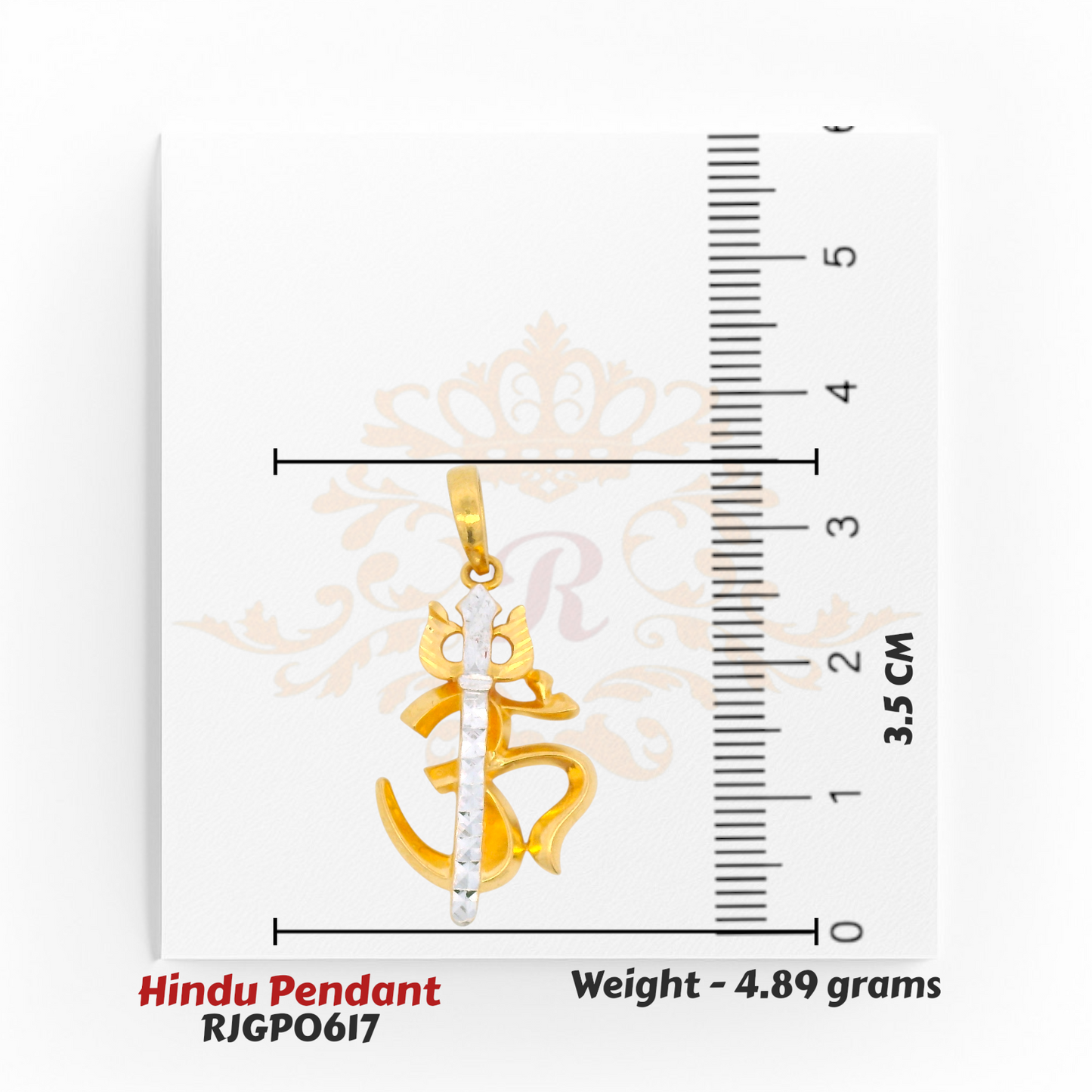 22kt Gold Om Trishul Pendant with Rhodium Accents – 3.5 cm Religious Hindu Pendant 4.89 grams – Regal Jewels Chicago