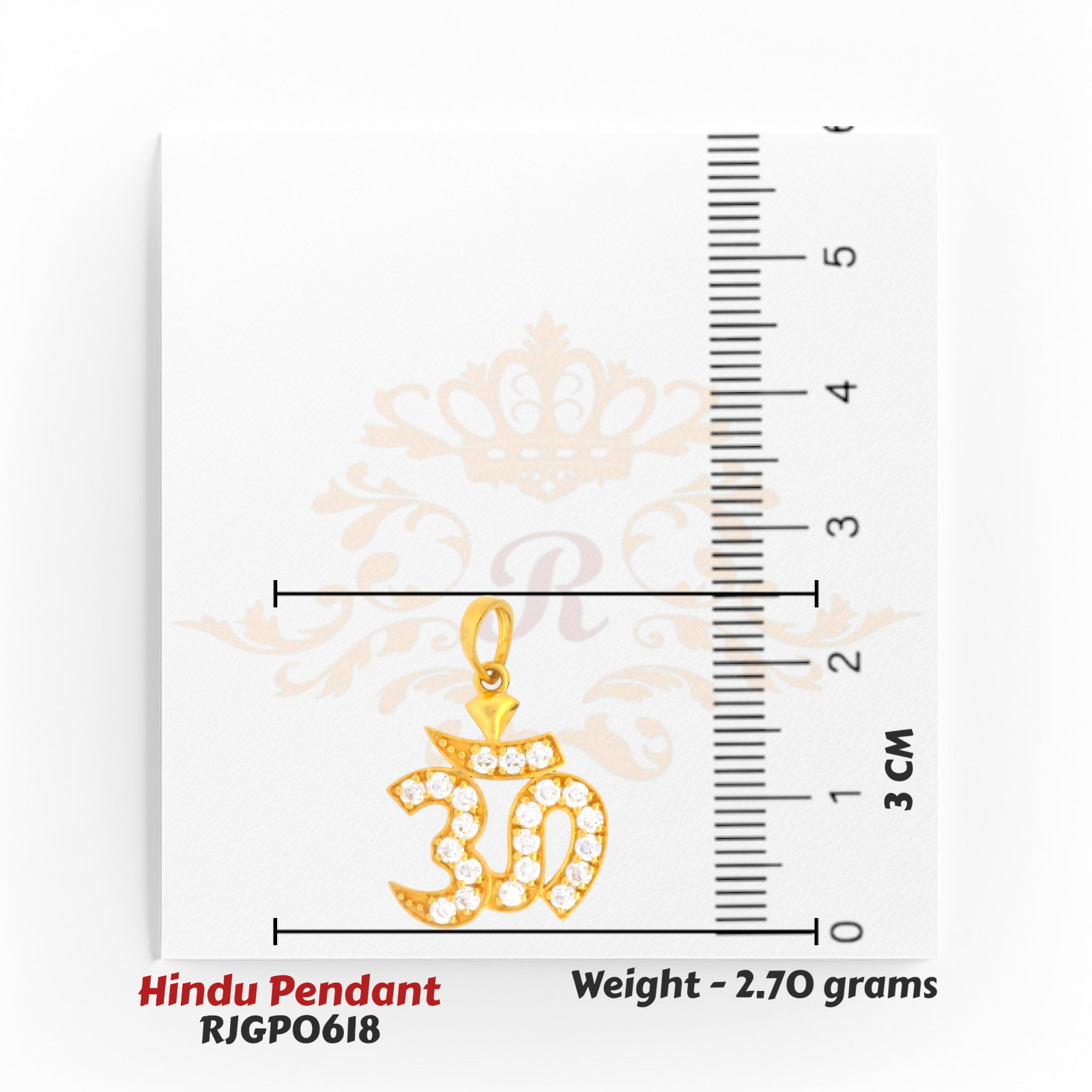 22kt Gold Om Pendant with CZ Diamonds – Brilliant Stone-Studded Hindu Jewelry 2.70 grams – Regal Jewels Chicago