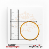 Top view of a gold ladies bangle featuring a twisted rope-like engraved pattern along the band, displayed with a ruler for precise size reference. Model RJLB3209.