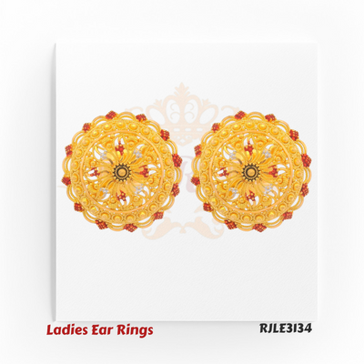 Gold Floral Filigree Earrings with Red Accents – RJLE3134