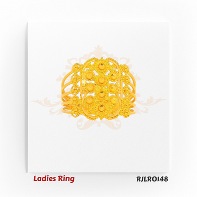 Statement gold ring for women featuring layered dome-shaped floral motifs and delicate hand-finished detailing, offering a perfect balance of grandeur and grace. Model RJLR0148.