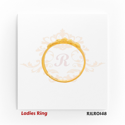 Broad gold ladies ring with layered floral dome clusters and fine handcrafted detailing, creating a bold and elegant look. RJLR0148