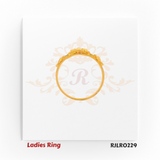 Floral-themed wide gold ring with a central flower surrounded by petal patterns and fine golden beads, offering a regal traditional style. RJLR0229