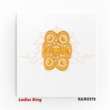 RJLRO273 – Front view of a wide gold ladies ring with six ornate circular filigree patterns.